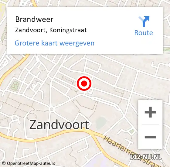 Locatie op kaart van de 112 melding: Brandweer Zandvoort, Koningstraat op 5 november 2024 23:41