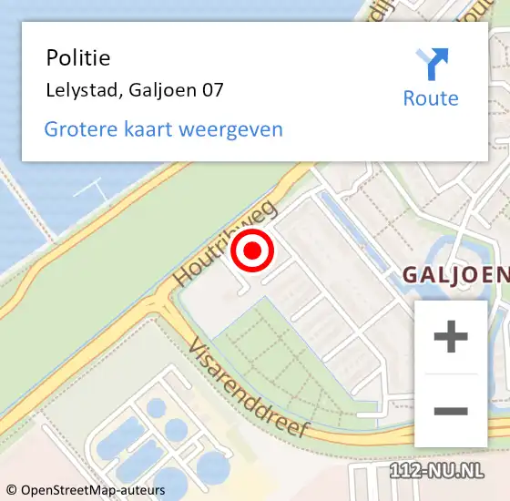 Locatie op kaart van de 112 melding: Politie Lelystad, Galjoen 07 op 6 november 2024 00:23