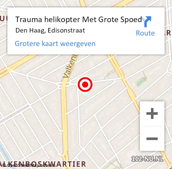 Locatie op kaart van de 112 melding: Trauma helikopter Met Grote Spoed Naar Den Haag, Edisonstraat op 6 november 2024 00:34