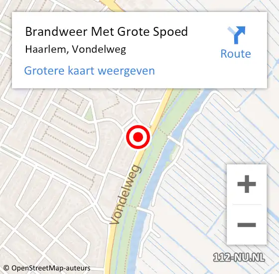 Locatie op kaart van de 112 melding: Brandweer Met Grote Spoed Naar Haarlem, Vondelweg op 6 november 2024 01:09