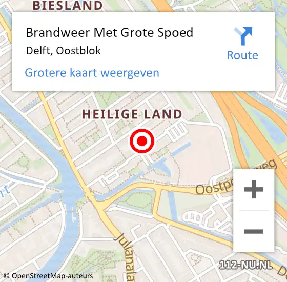 Locatie op kaart van de 112 melding: Brandweer Met Grote Spoed Naar Delft, Oostblok op 6 november 2024 01:17