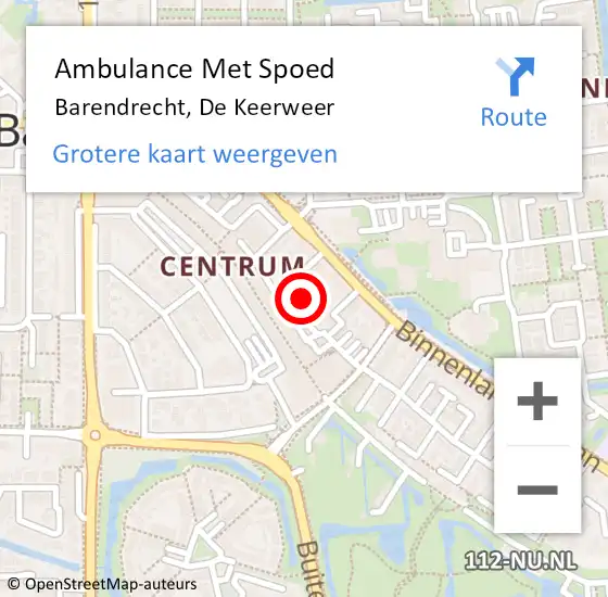 Locatie op kaart van de 112 melding: Ambulance Met Spoed Naar Barendrecht, De Keerweer op 6 november 2024 01:31