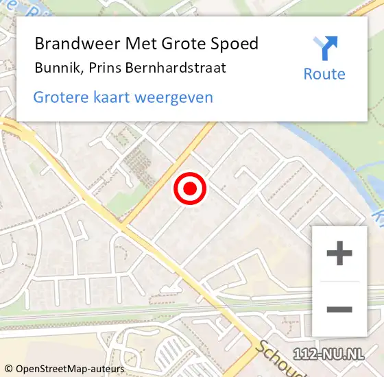 Locatie op kaart van de 112 melding: Brandweer Met Grote Spoed Naar Bunnik, Prins Bernhardstraat op 6 november 2024 02:47