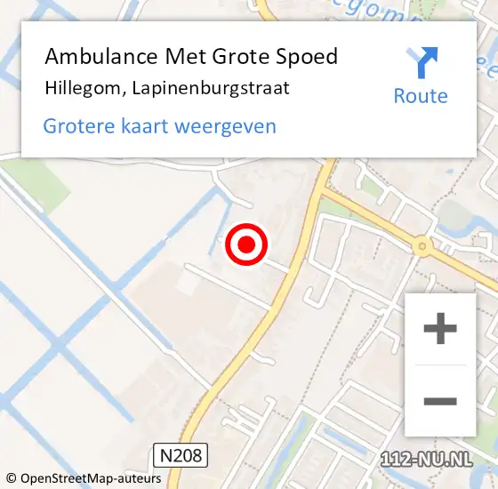 Locatie op kaart van de 112 melding: Ambulance Met Grote Spoed Naar Hillegom, Lapinenburgstraat op 6 november 2024 02:47