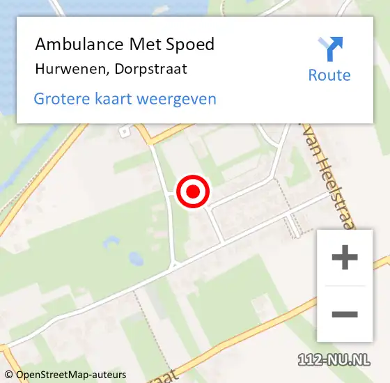 Locatie op kaart van de 112 melding: Ambulance Met Spoed Naar Hurwenen, Dorpstraat op 26 oktober 2014 01:03