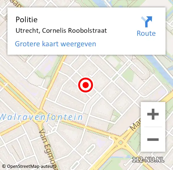 Locatie op kaart van de 112 melding: Politie Utrecht, Cornelis Roobolstraat op 6 november 2024 05:23