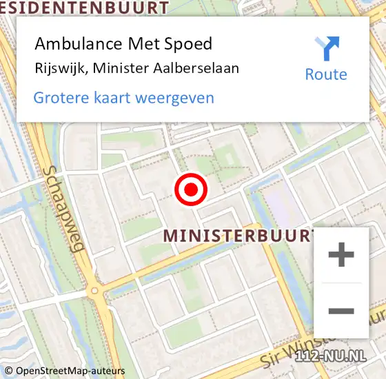 Locatie op kaart van de 112 melding: Ambulance Met Spoed Naar Rijswijk, Minister Aalberselaan op 6 november 2024 06:05