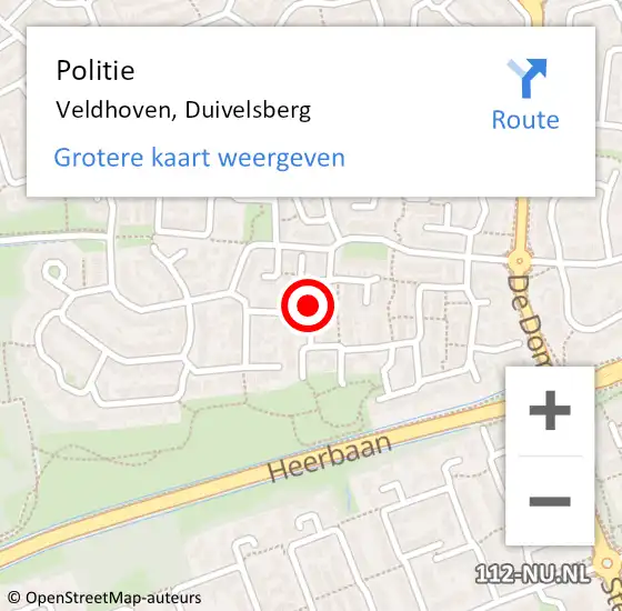 Locatie op kaart van de 112 melding: Politie Veldhoven, Duivelsberg op 6 november 2024 06:16