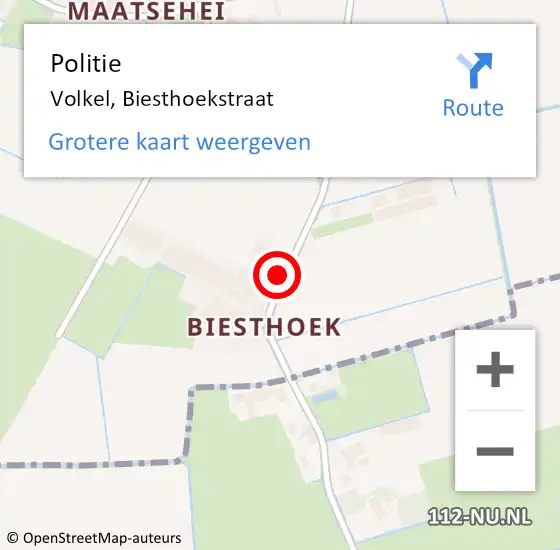 Locatie op kaart van de 112 melding: Politie Volkel, Biesthoekstraat op 6 november 2024 06:31