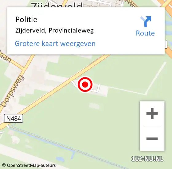 Locatie op kaart van de 112 melding: Politie Zijderveld, Provincialeweg op 6 november 2024 06:42