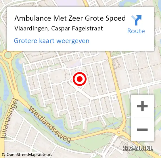 Locatie op kaart van de 112 melding: Ambulance Met Zeer Grote Spoed Naar Vlaardingen, Caspar Fagelstraat op 6 november 2024 06:51