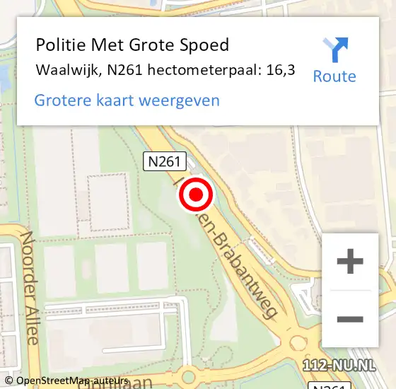 Locatie op kaart van de 112 melding: Politie Met Grote Spoed Naar Waalwijk, N261 hectometerpaal: 16,3 op 6 november 2024 07:22