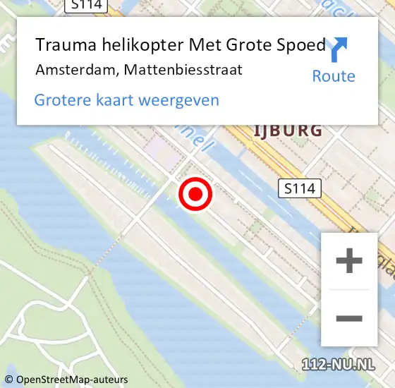 Locatie op kaart van de 112 melding: Trauma helikopter Met Grote Spoed Naar Amsterdam, Mattenbiesstraat op 6 november 2024 07:28