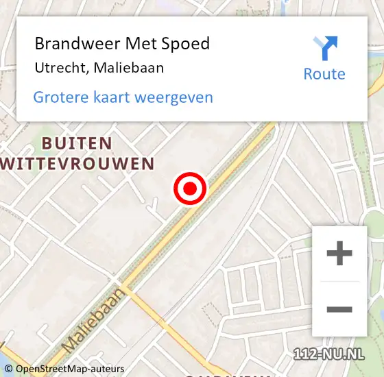 Locatie op kaart van de 112 melding: Brandweer Met Spoed Naar Utrecht, Maliebaan op 6 november 2024 07:35