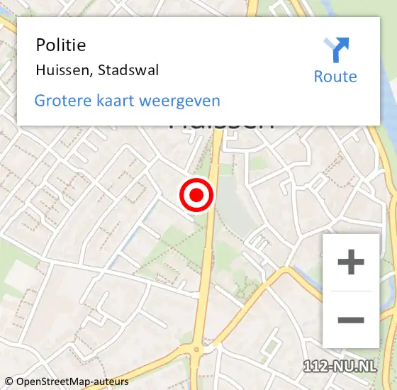 Locatie op kaart van de 112 melding: Politie Huissen, Stadswal op 6 november 2024 08:27