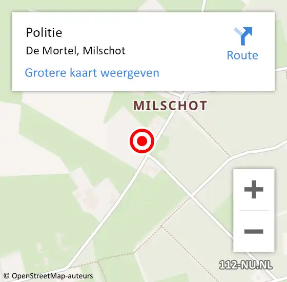 Locatie op kaart van de 112 melding: Politie De Mortel, Milschot op 6 november 2024 08:37