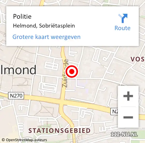 Locatie op kaart van de 112 melding: Politie Helmond, Sobriëtasplein op 6 november 2024 08:42