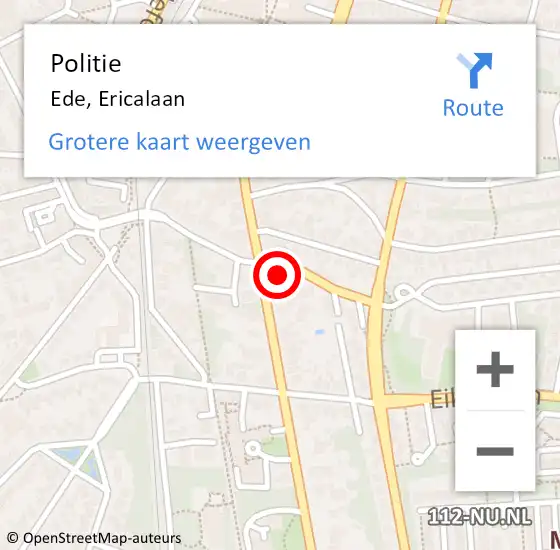 Locatie op kaart van de 112 melding: Politie Ede, Ericalaan op 6 november 2024 08:46