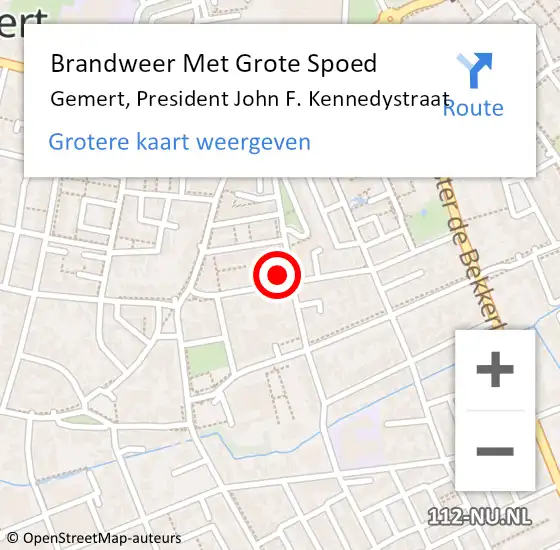 Locatie op kaart van de 112 melding: Brandweer Met Grote Spoed Naar Gemert, President John F. Kennedystraat op 6 november 2024 09:13