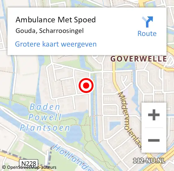 Locatie op kaart van de 112 melding: Ambulance Met Spoed Naar Gouda, Scharroosingel op 6 november 2024 09:19