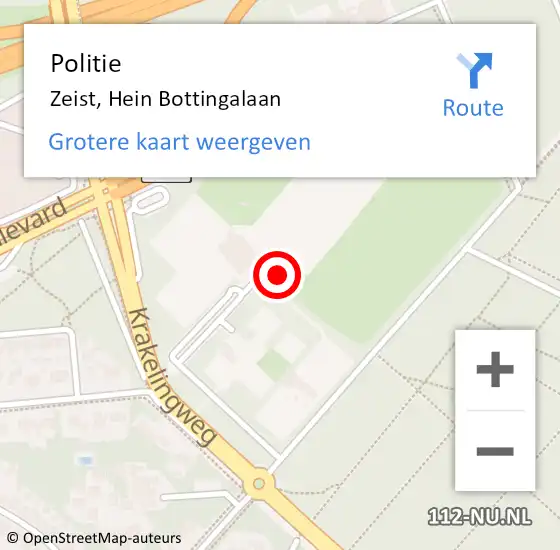 Locatie op kaart van de 112 melding: Politie Zeist, Hein Bottingalaan op 6 november 2024 09:37