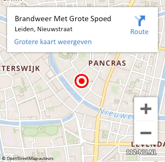 Locatie op kaart van de 112 melding: Brandweer Met Grote Spoed Naar Leiden, Nieuwstraat op 6 november 2024 09:43