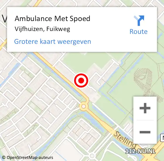 Locatie op kaart van de 112 melding: Ambulance Met Spoed Naar Vijfhuizen, Fuikweg op 26 oktober 2014 01:34