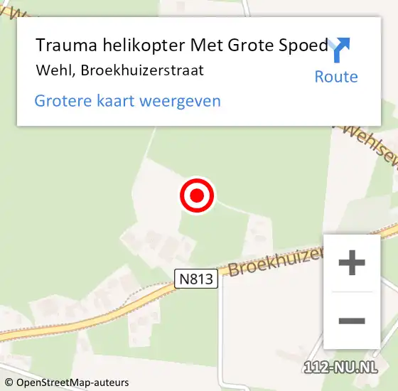 Locatie op kaart van de 112 melding: Trauma helikopter Met Grote Spoed Naar Wehl, Broekhuizerstraat op 6 november 2024 09:56