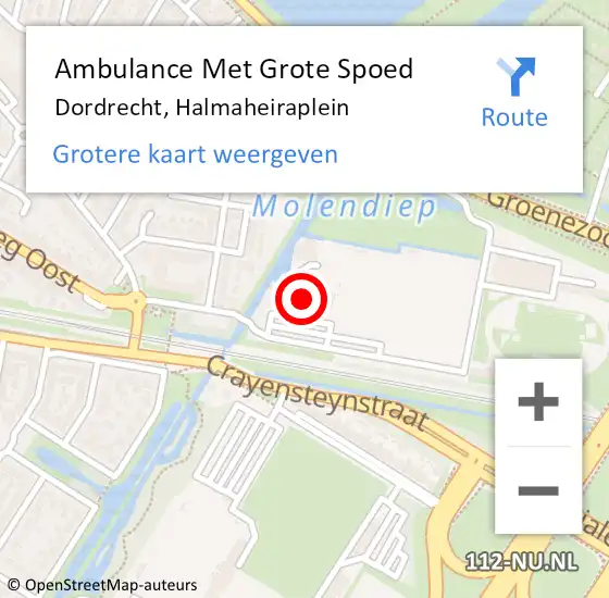 Locatie op kaart van de 112 melding: Ambulance Met Grote Spoed Naar Dordrecht, Halmaheiraplein op 6 november 2024 09:57