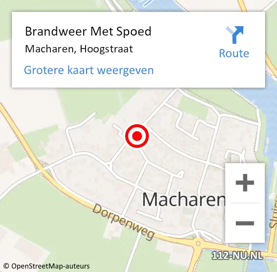 Locatie op kaart van de 112 melding: Brandweer Met Spoed Naar Macharen, Hoogstraat op 6 november 2024 09:58