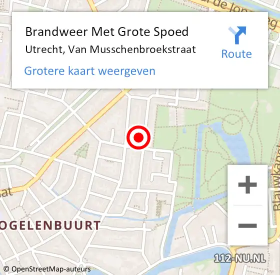 Locatie op kaart van de 112 melding: Brandweer Met Grote Spoed Naar Utrecht, Van Musschenbroekstraat op 6 november 2024 10:02