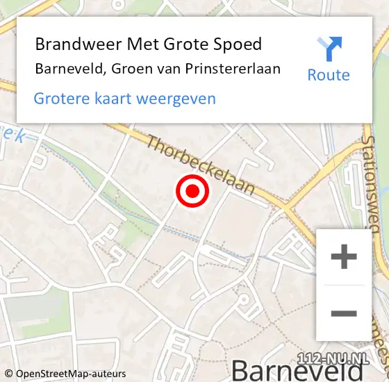 Locatie op kaart van de 112 melding: Brandweer Met Grote Spoed Naar Barneveld, Groen van Prinstererlaan op 6 november 2024 10:59