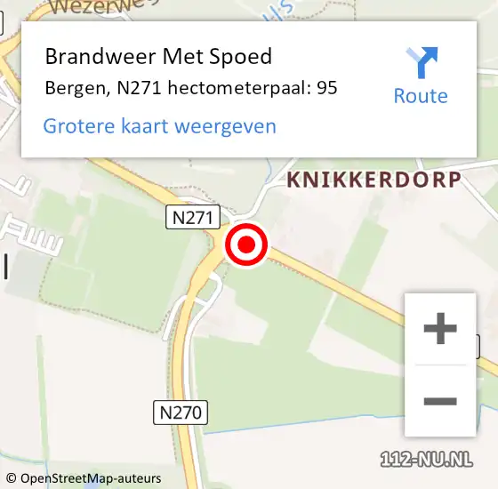 Locatie op kaart van de 112 melding: Brandweer Met Spoed Naar Bergen, N271 hectometerpaal: 95 op 6 november 2024 11:25