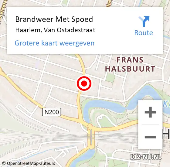 Locatie op kaart van de 112 melding: Brandweer Met Spoed Naar Haarlem, Van Ostadestraat op 6 november 2024 11:49