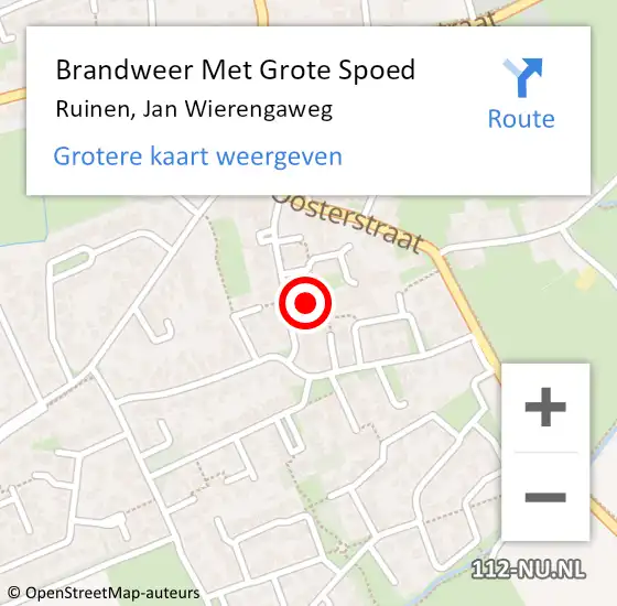 Locatie op kaart van de 112 melding: Brandweer Met Grote Spoed Naar Ruinen, Jan Wierengaweg op 6 november 2024 11:56