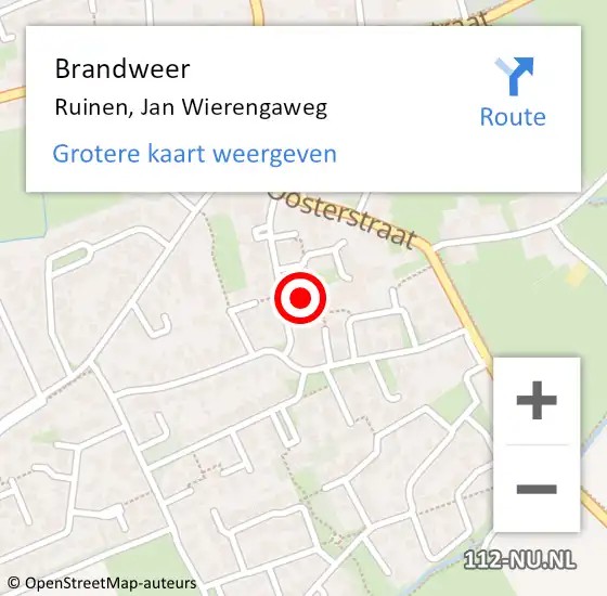 Locatie op kaart van de 112 melding: Brandweer Ruinen, Jan Wierengaweg op 6 november 2024 11:58