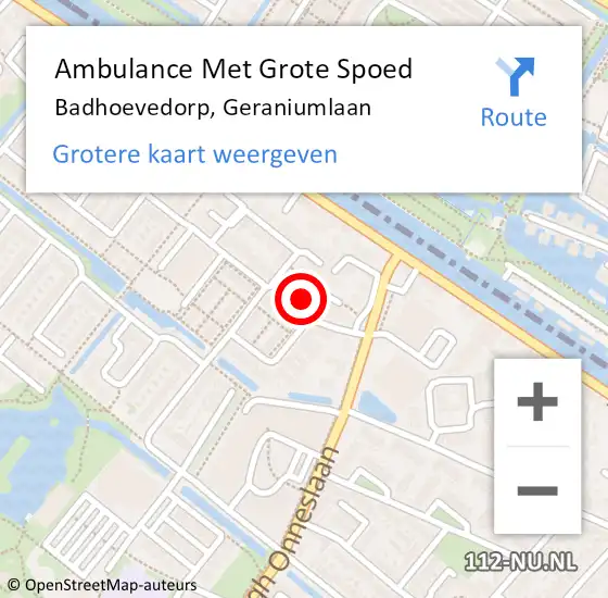 Locatie op kaart van de 112 melding: Ambulance Met Grote Spoed Naar Badhoevedorp, Geraniumlaan op 6 november 2024 12:09