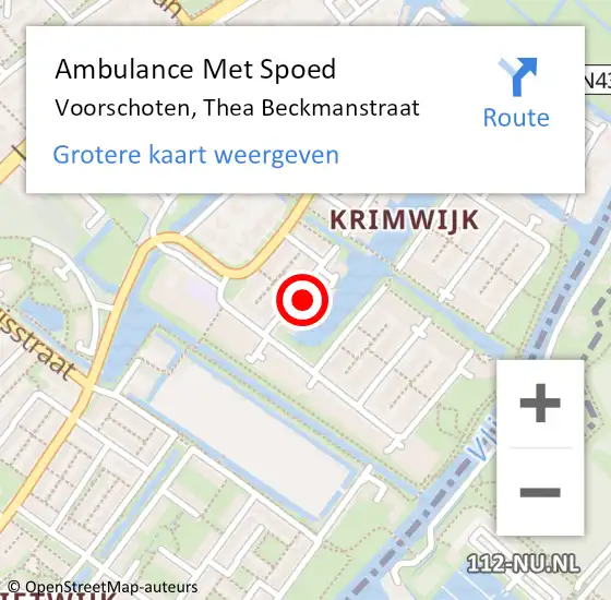 Locatie op kaart van de 112 melding: Ambulance Met Spoed Naar Voorschoten, Thea Beckmanstraat op 6 november 2024 12:11