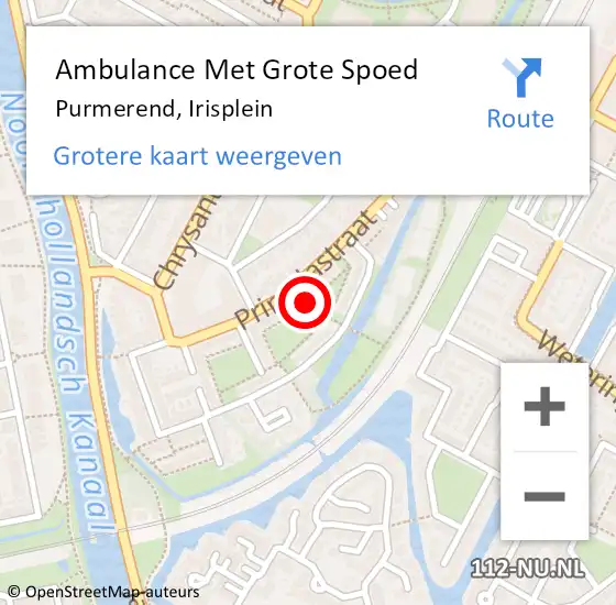 Locatie op kaart van de 112 melding: Ambulance Met Grote Spoed Naar Purmerend, Irisplein op 6 november 2024 12:48