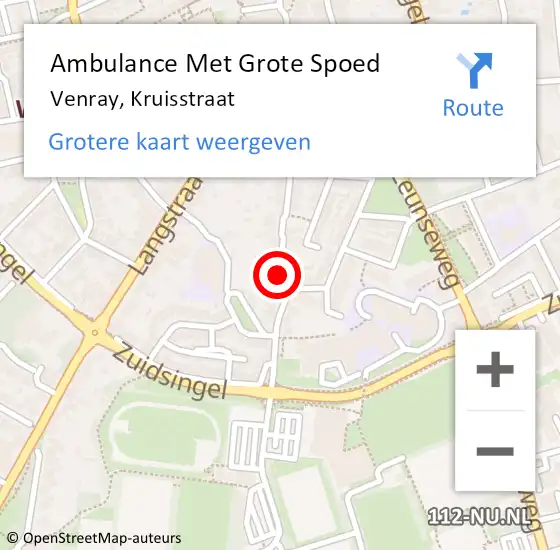 Locatie op kaart van de 112 melding: Ambulance Met Grote Spoed Naar Venray, Kruisstraat op 26 oktober 2014 02:00