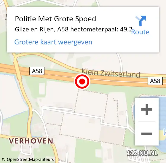 Locatie op kaart van de 112 melding: Politie Met Grote Spoed Naar Gilze en Rijen, A58 hectometerpaal: 49,2 op 6 november 2024 13:16