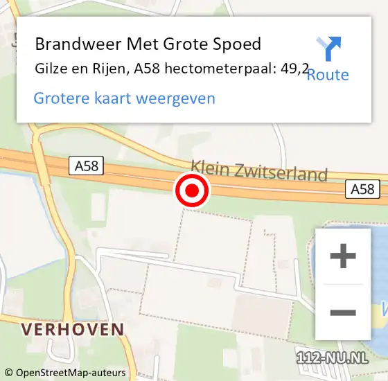 Locatie op kaart van de 112 melding: Brandweer Met Grote Spoed Naar Gilze en Rijen, A58 hectometerpaal: 49,2 op 6 november 2024 13:16