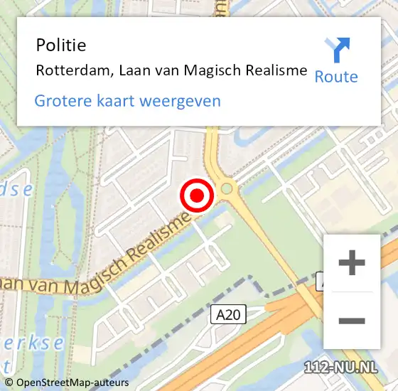 Locatie op kaart van de 112 melding: Politie Rotterdam, Laan van Magisch Realisme op 6 november 2024 13:26