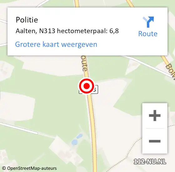 Locatie op kaart van de 112 melding: Politie Aalten, N313 hectometerpaal: 6,8 op 6 november 2024 13:29