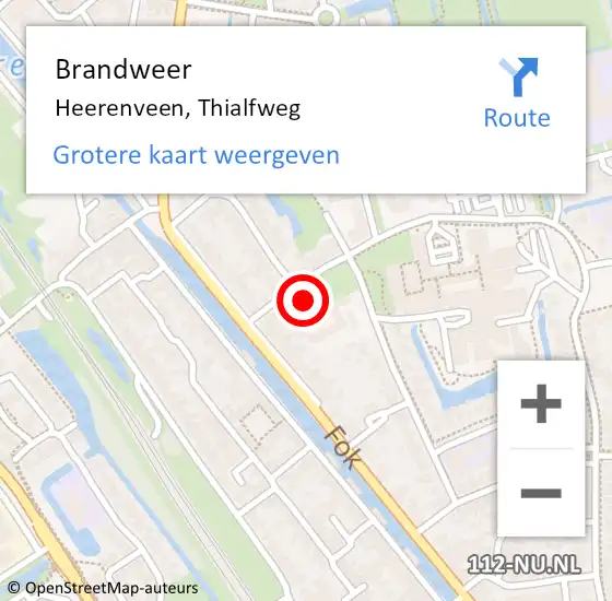 Locatie op kaart van de 112 melding: Brandweer Heerenveen, Thialfweg op 6 november 2024 13:41