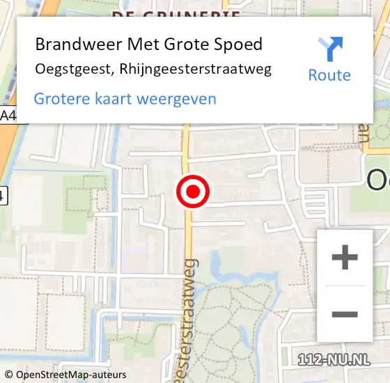 Locatie op kaart van de 112 melding: Brandweer Met Grote Spoed Naar Oegstgeest, Rhijngeesterstraatweg op 6 november 2024 13:41