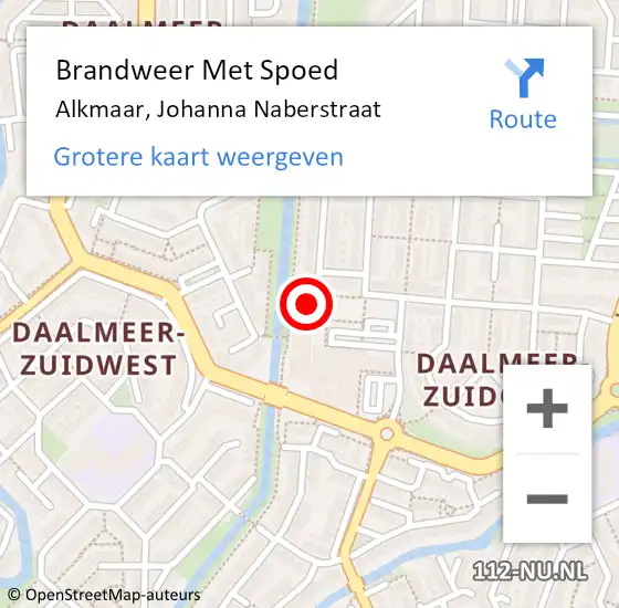 Locatie op kaart van de 112 melding: Brandweer Met Spoed Naar Alkmaar, Johanna Naberstraat op 6 november 2024 13:44