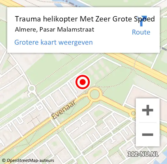 Locatie op kaart van de 112 melding: Trauma helikopter Met Zeer Grote Spoed Naar Almere, Pasar Malamstraat op 6 november 2024 13:45