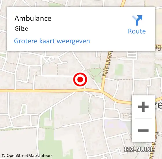 Locatie op kaart van de 112 melding: Ambulance Gilze op 6 november 2024 14:29