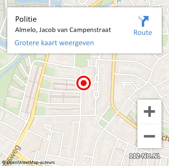 Locatie op kaart van de 112 melding: Politie Almelo, Jacob van Campenstraat op 6 november 2024 14:41